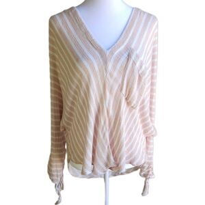 Free People Woven Slouchy Top Women's Medium Gauze Striped Long Sleeve Boho Chic